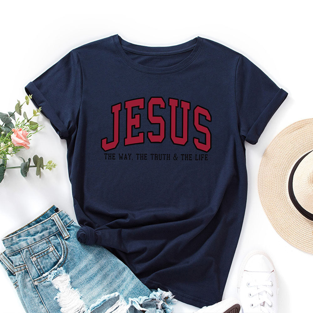 Jesus Letter Print Cotton Tshirt Loose Fit Short Sleeve Top