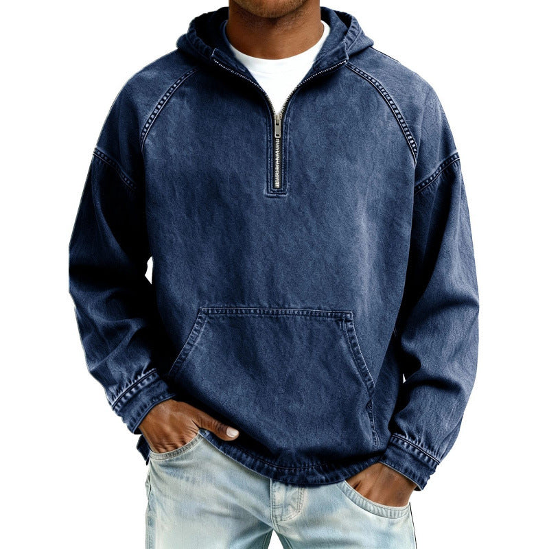 Men's Retro Half-Zip Hooded Sweatshirt
