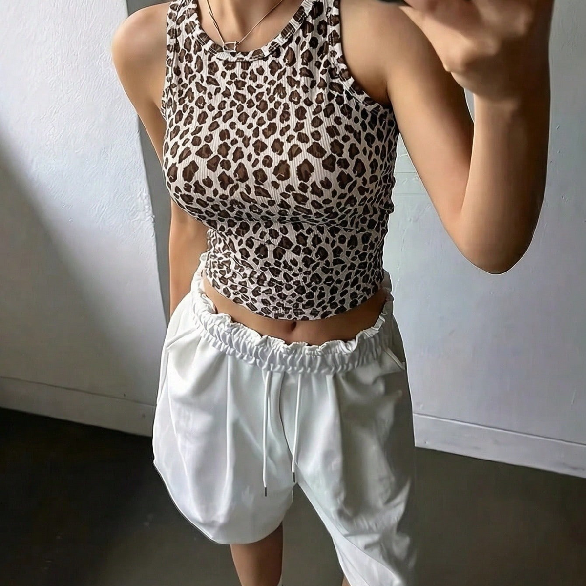 Ribbed Leopard Print Womens Tank Top
