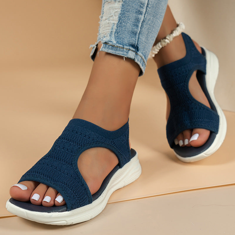Cross-Border Summer Fly-Knit Open-Toe Thick-Soled Sandals for Women