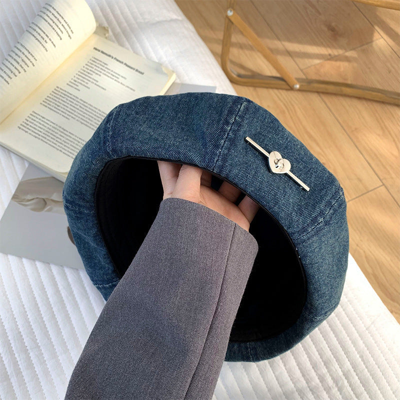 Washed Denim Newsboy Cap