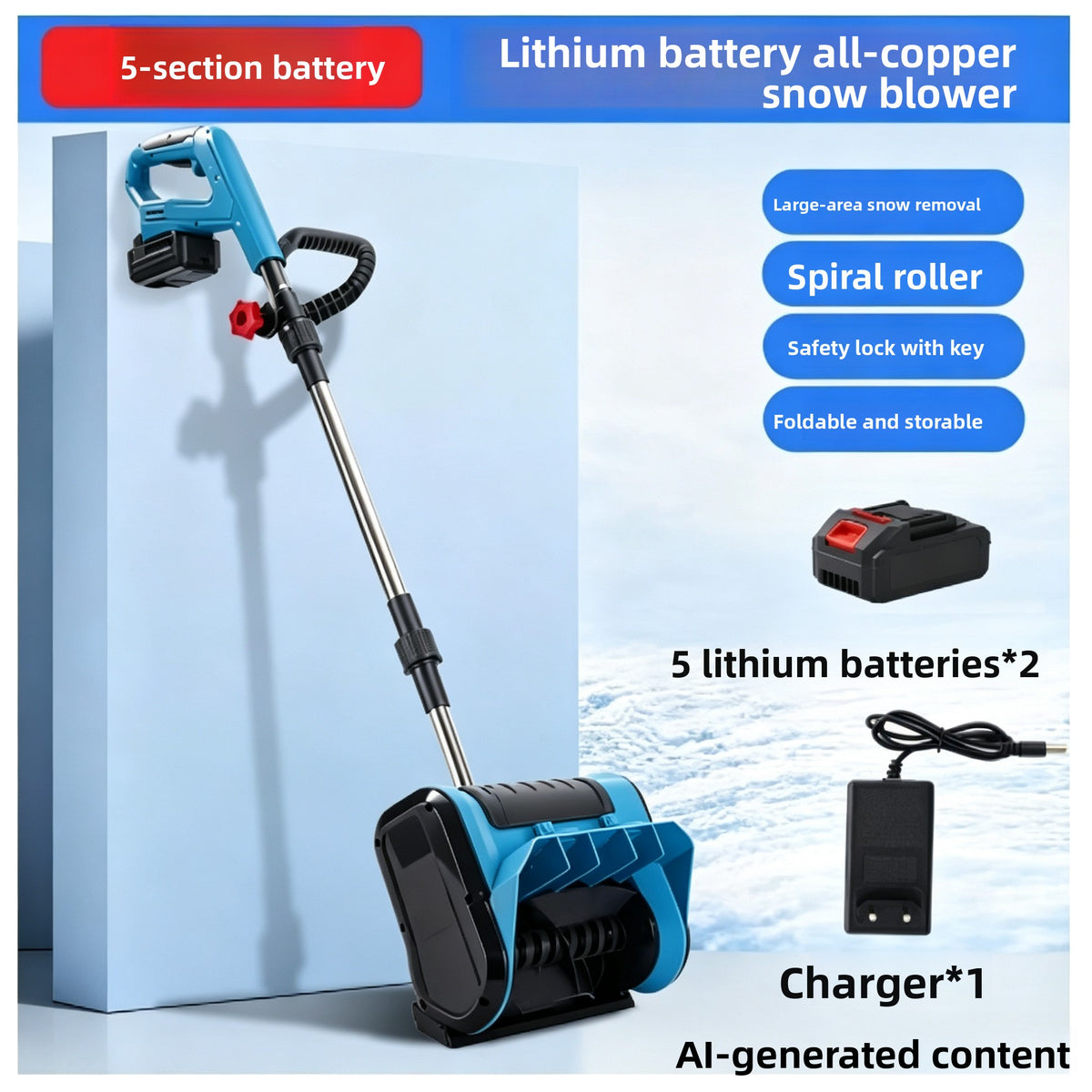 Household portable road-clearing push-type snow blower