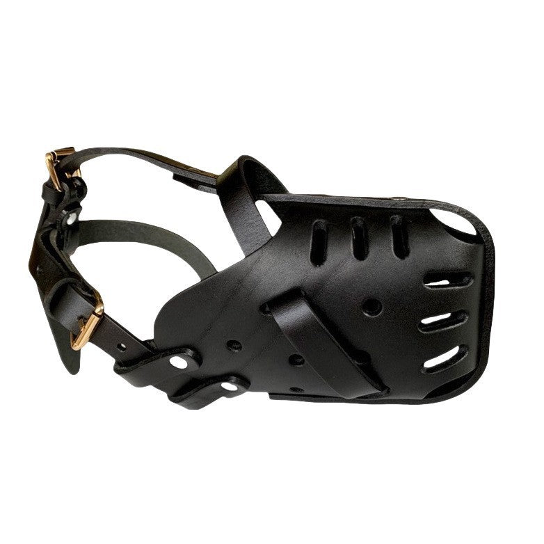 Dog muzzle, mouth guard to prevent biting, barking, and indiscriminate eating.