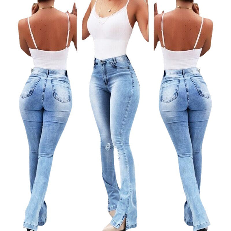 Elastic High Waist Flared Jeans for Women