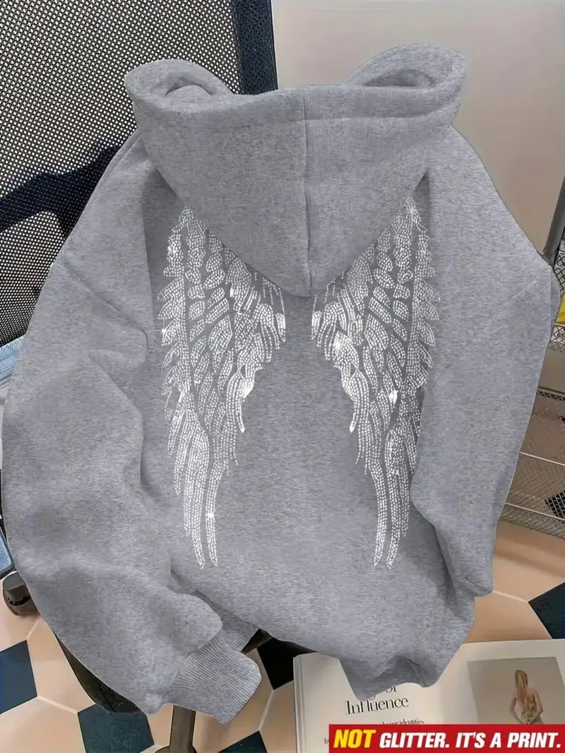 Women's long-sleeved printed hooded sweatshirt