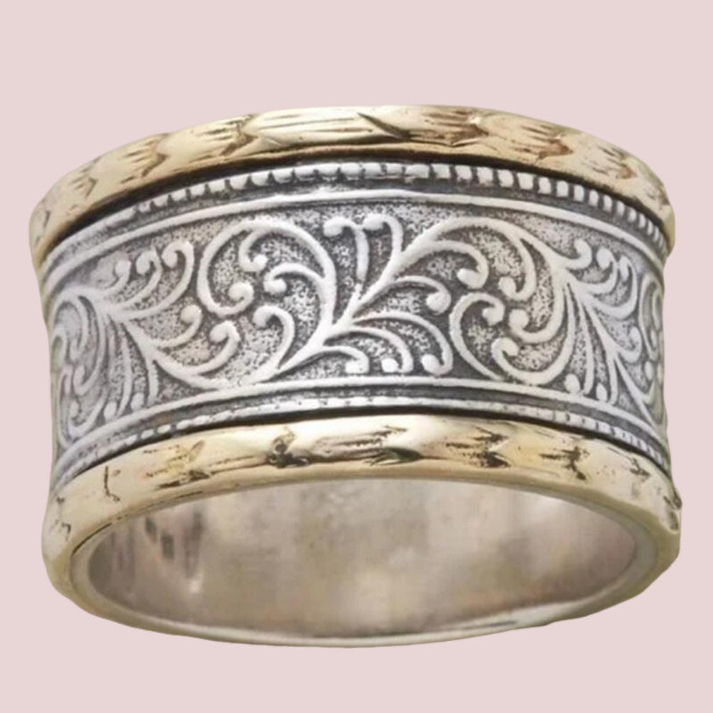 Geometric Carved Two-Tone Copper Ring