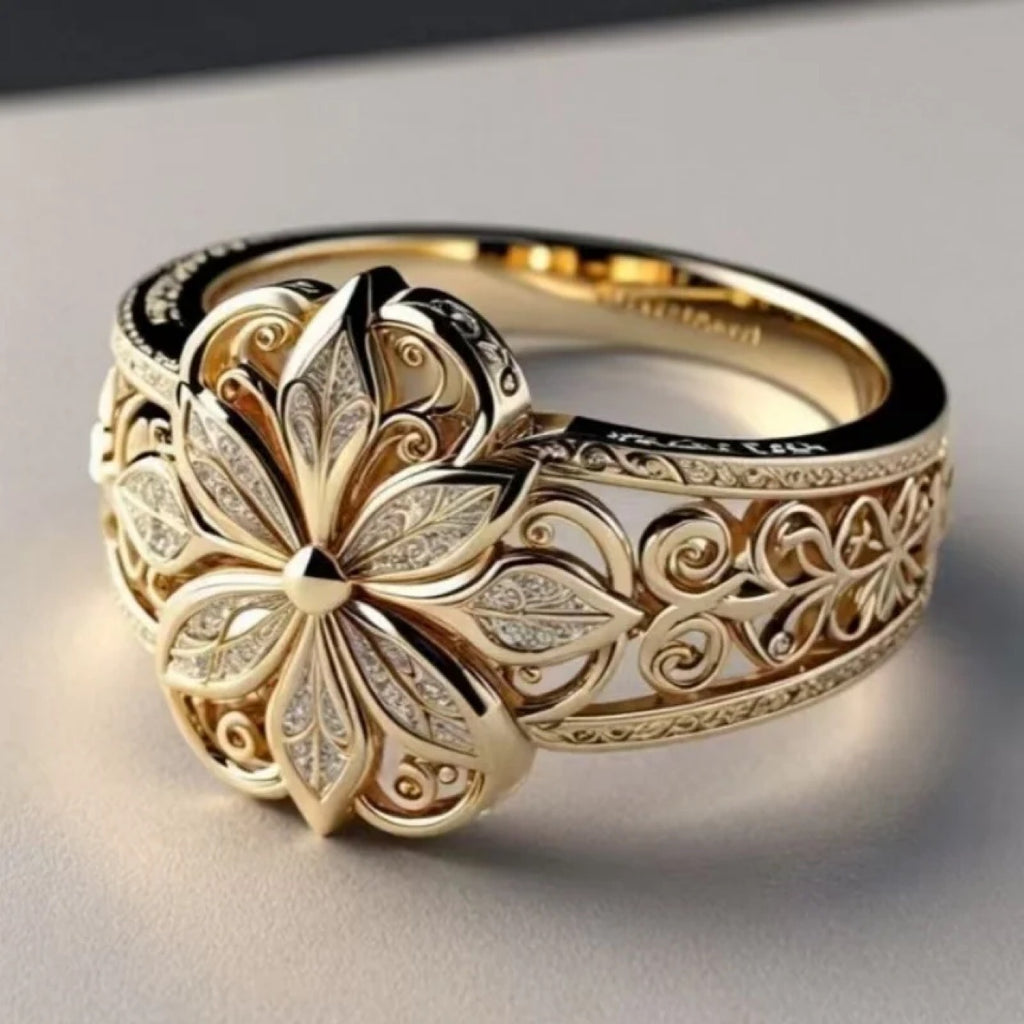 French Style Floral Hollow Geometric Ring