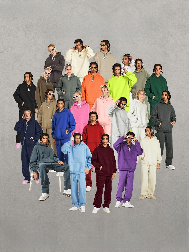 Winter Men's Solid Color Hooded Sweatshirt and Sweatpants Set