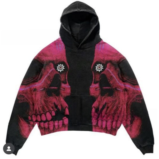 Unisex Skull Print Hooded Sweatshirt