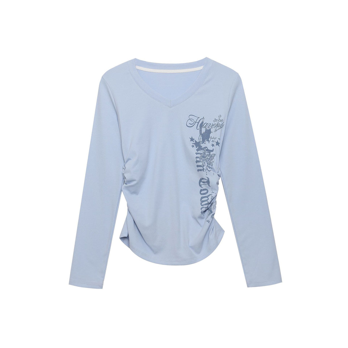 Womens Letter Print V-Neck T-Shirt