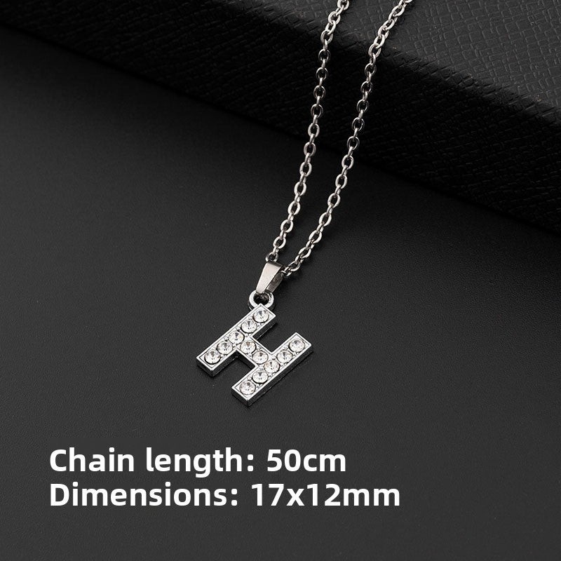 Stainless Steel Letter Pendant Necklace Diamond-Encrusted Women Jewelry