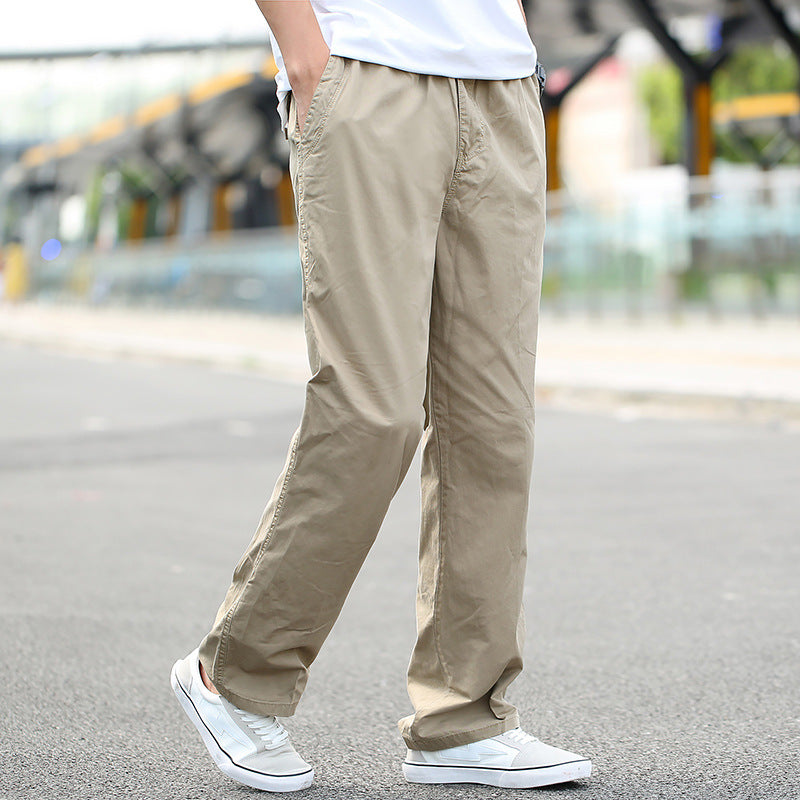 Men's Pure Cotton Loose-Fit Multi-Pocket Cargo Pants Breathable Straight Leg Casual Trousers