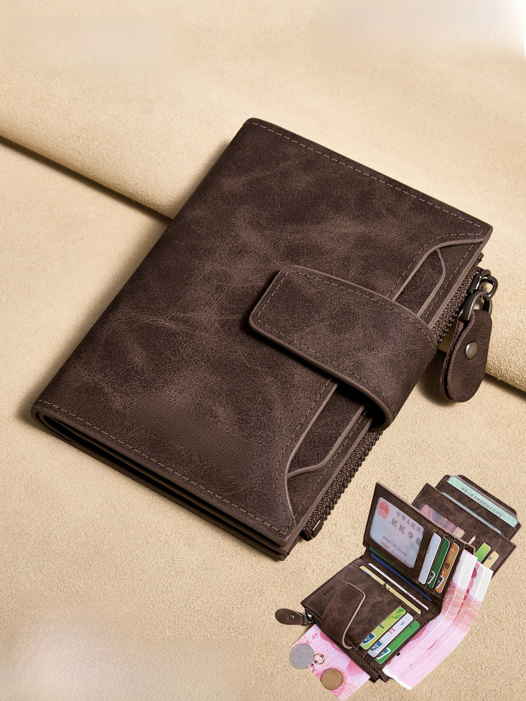Mens Detachable Short Genuine Leather Wallet