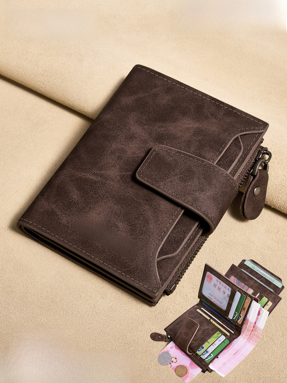Mens Detachable Short Genuine Leather Wallet