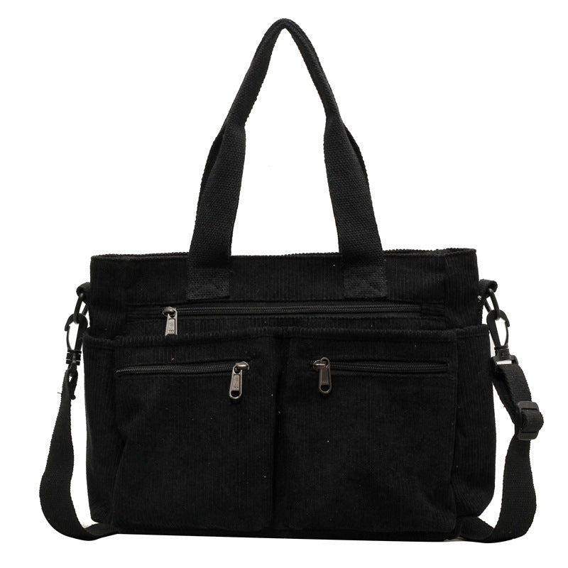 Large-capacity corduroy shoulder bag with slanted strap