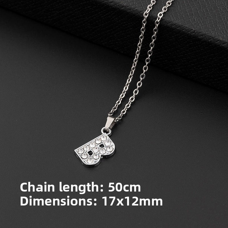 Stainless Steel Letter Pendant Necklace Diamond-Encrusted Women Jewelry
