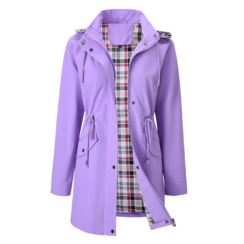 Womens Waterproof Windbreaker with Plaid Lining