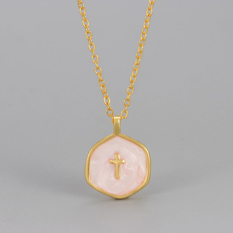 Copper Plated 14K Gold Enamel Cross Pendant Necklace