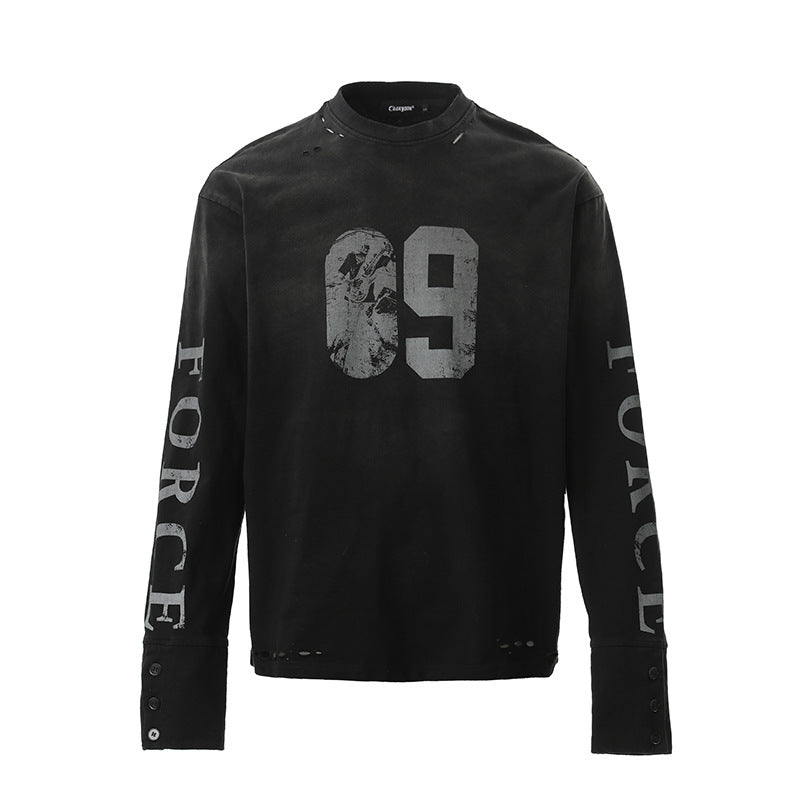 Retro Distressed Long Sleeve T-Shirt Unisex Streetwear