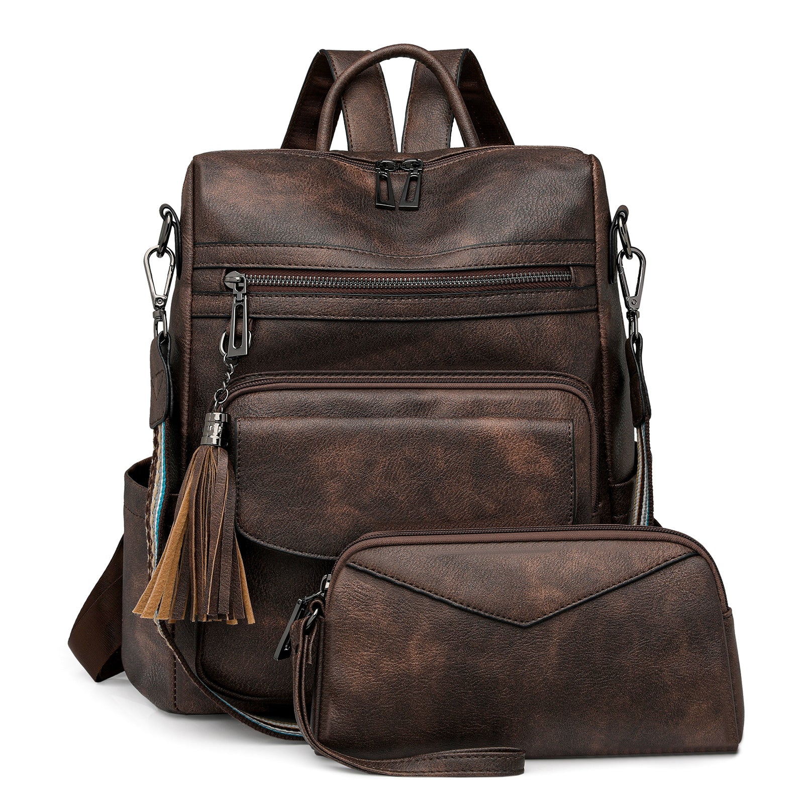 Women PU Vintage Backpack Tassel Dual-Color