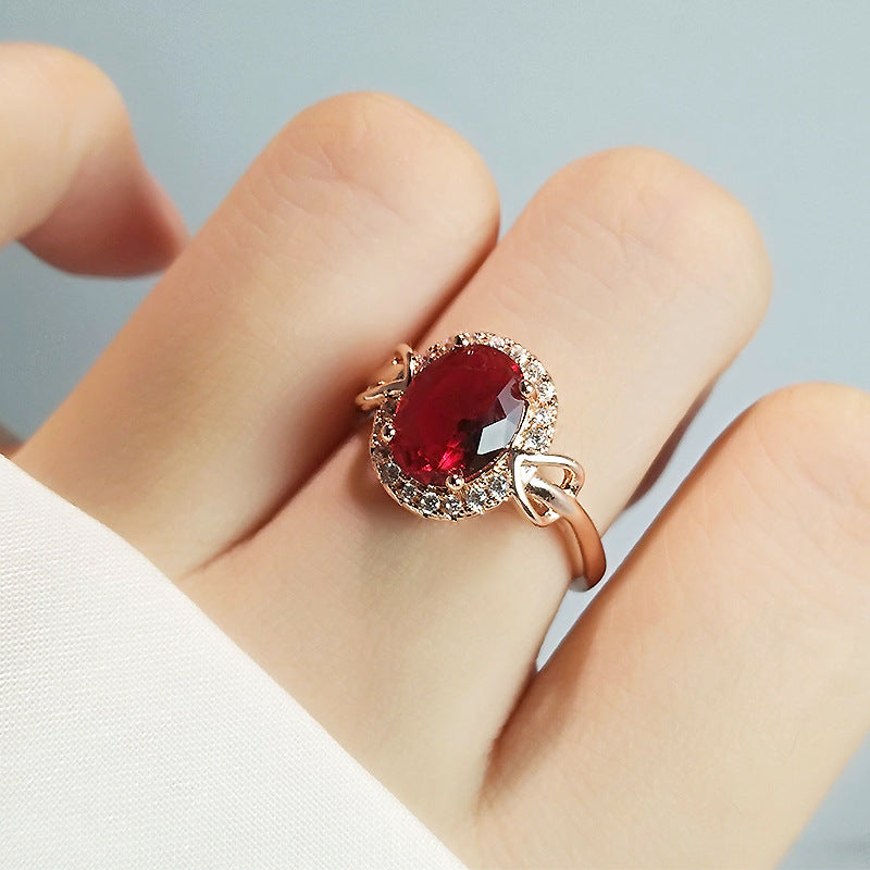Imitation Ruby Rose Gold Plated Adjustable Crystal Ring
