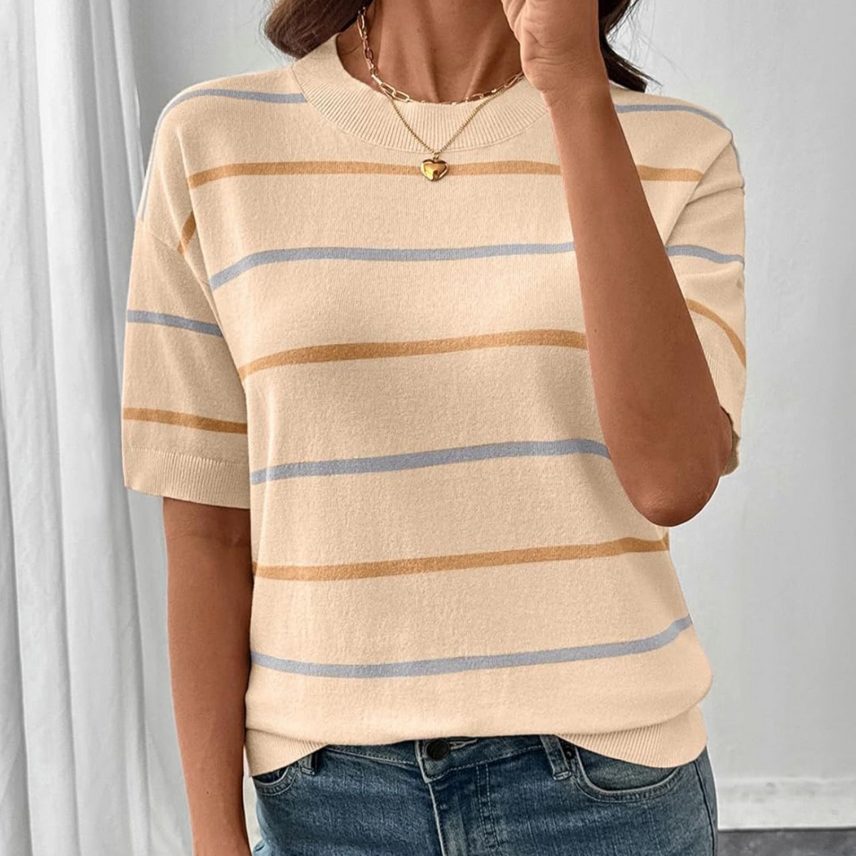 Striped Color Block Knit Top for Women