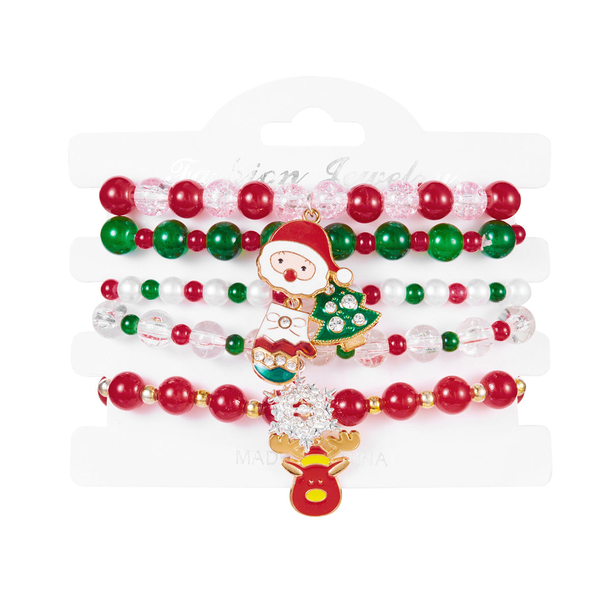 Christmas Series Pearl Soft Clay Rice Bead Bracelet Santa Bell Elk Pendant Bracelet Set