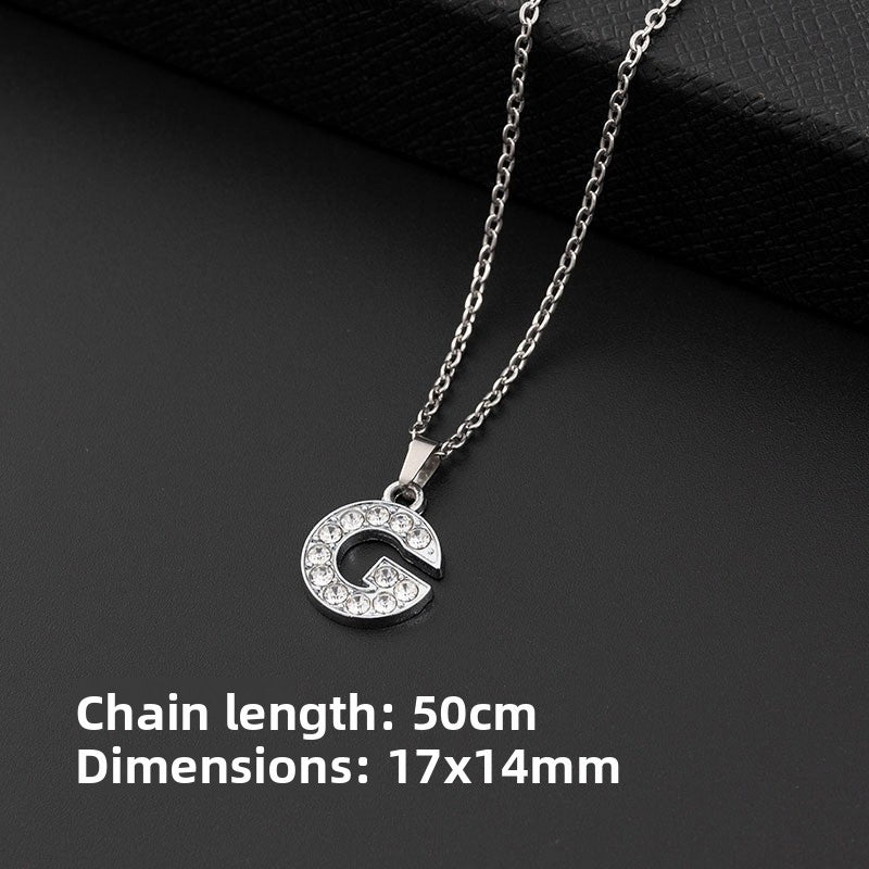 Stainless Steel Letter Pendant Necklace Diamond-Encrusted Women Jewelry