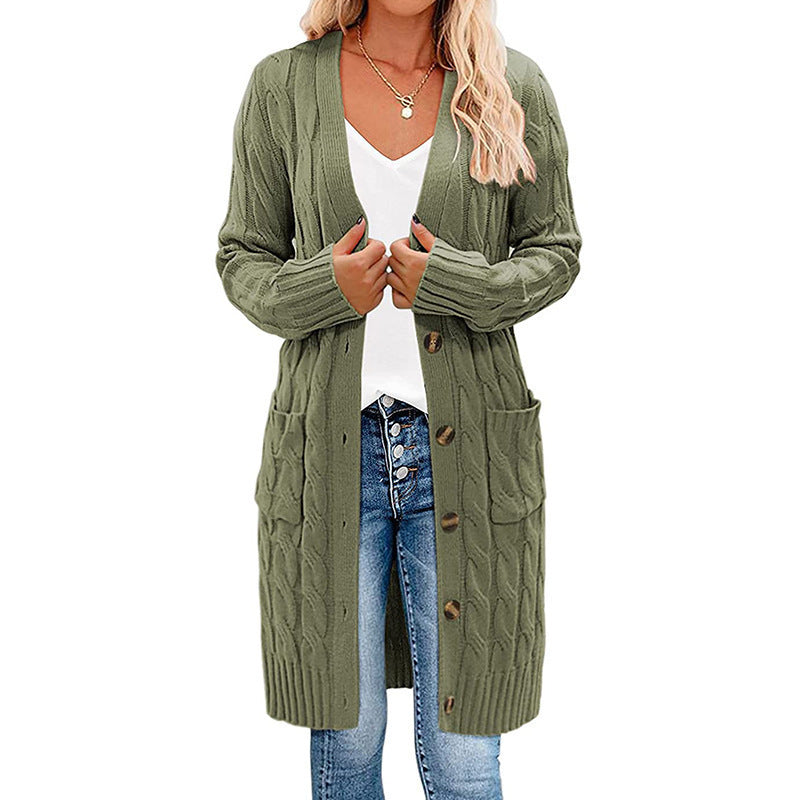 Women's Knitted Long Cable Cardigan Sweater