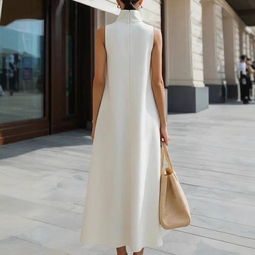 Elegant Stand Collar Button Vest Dress