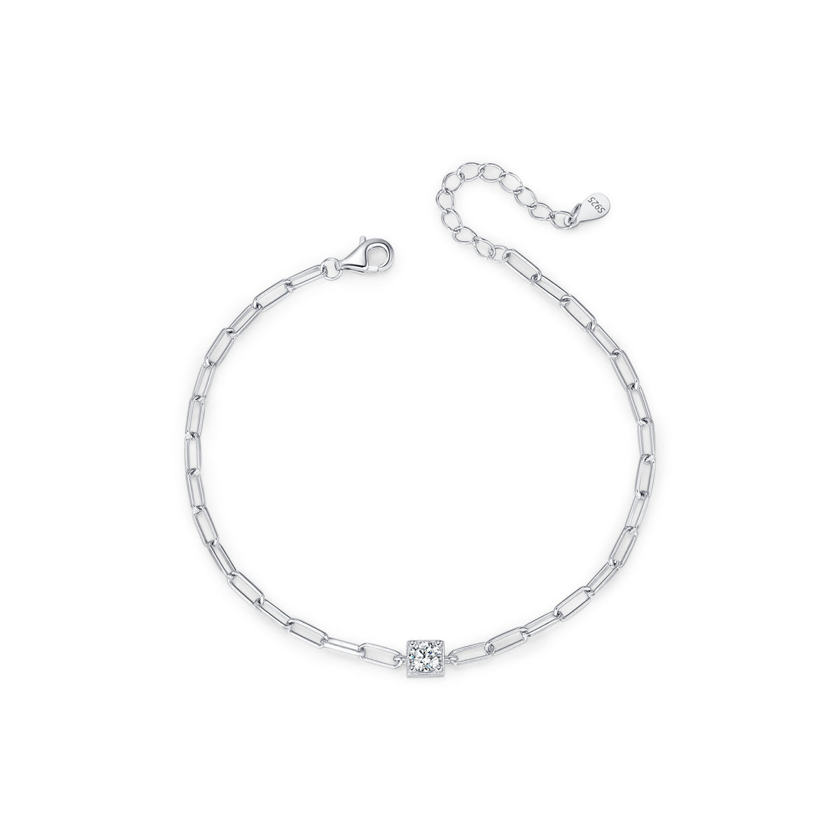 Geometric Moissanite Silver Bracelet