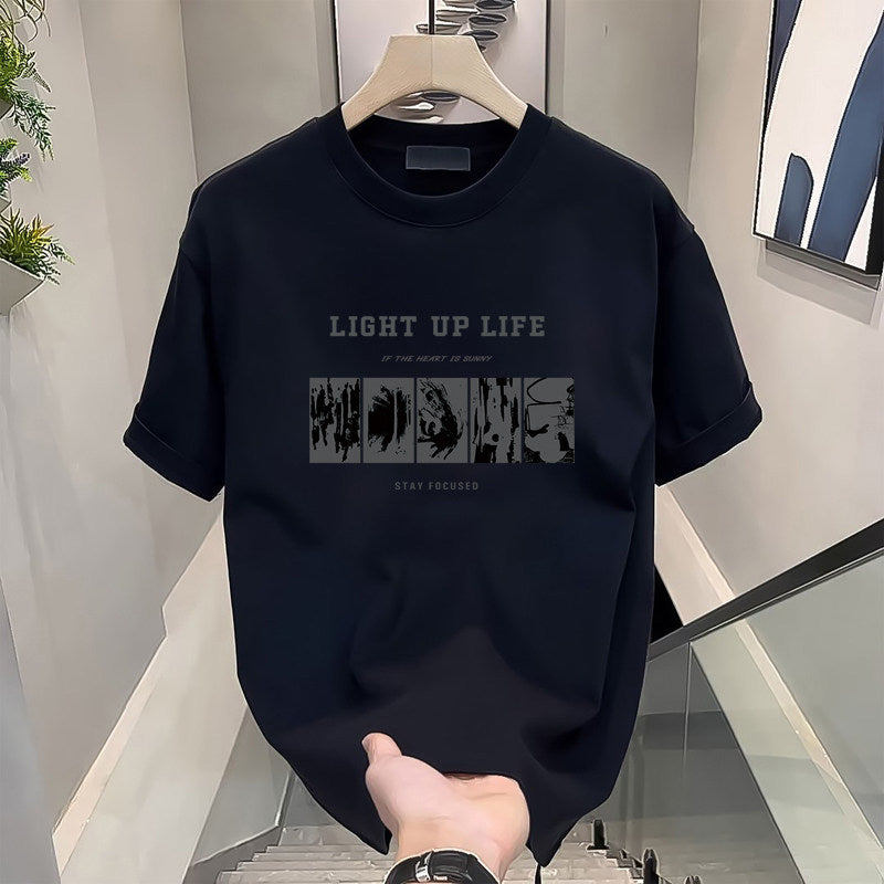 Mens Cotton Short Sleeve Tshirt Loose Fit Printed Tops