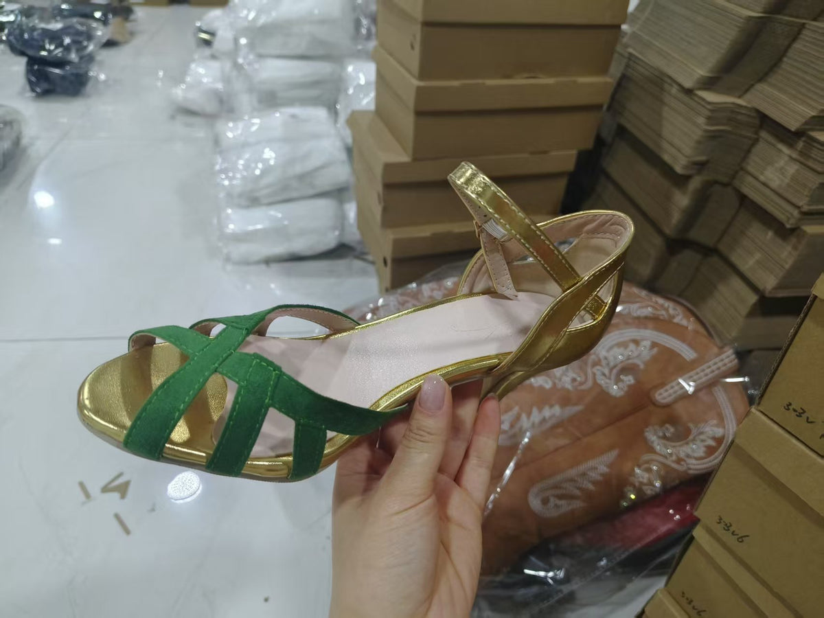 Summer high-heeled fashionable fish-mouth multi-color bag and sandals
