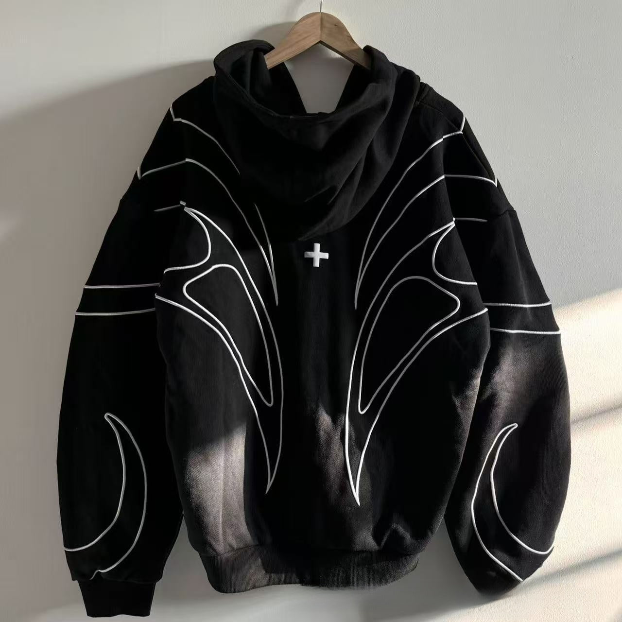 Retro Embroidered Cotton Blend Hooded Sweatshirt