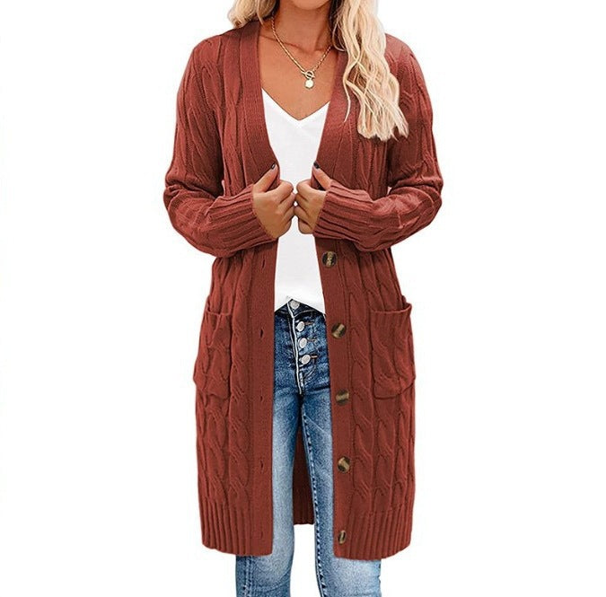 Women's Knitted Long Cable Cardigan Sweater