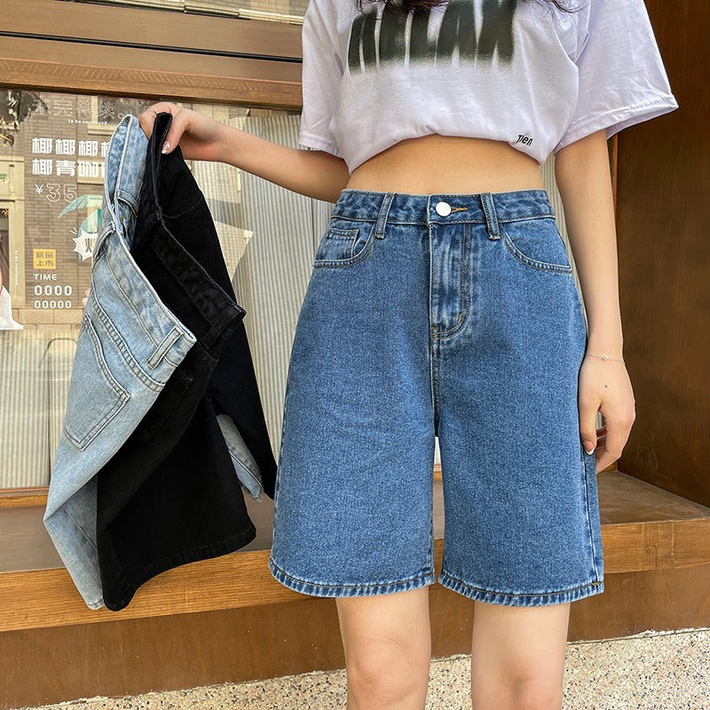 Women Summer Loose Straight Wide-Leg Knee-Length Shorts