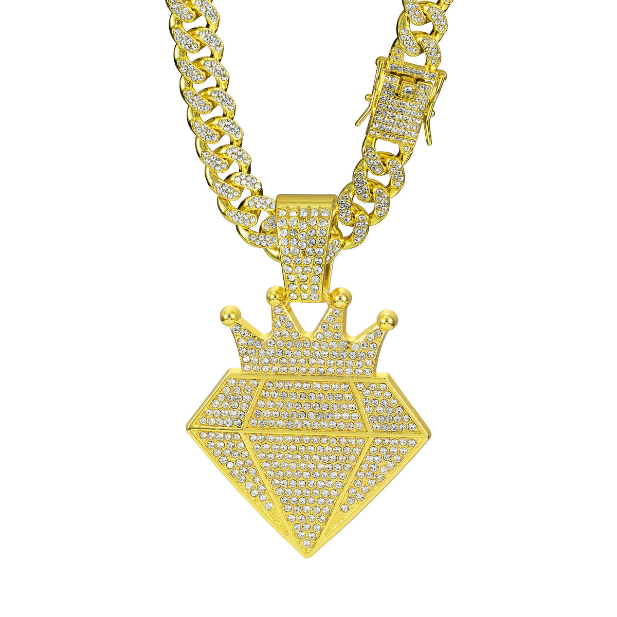 alloy diamond studded crown diamond Cuban necklace pendant