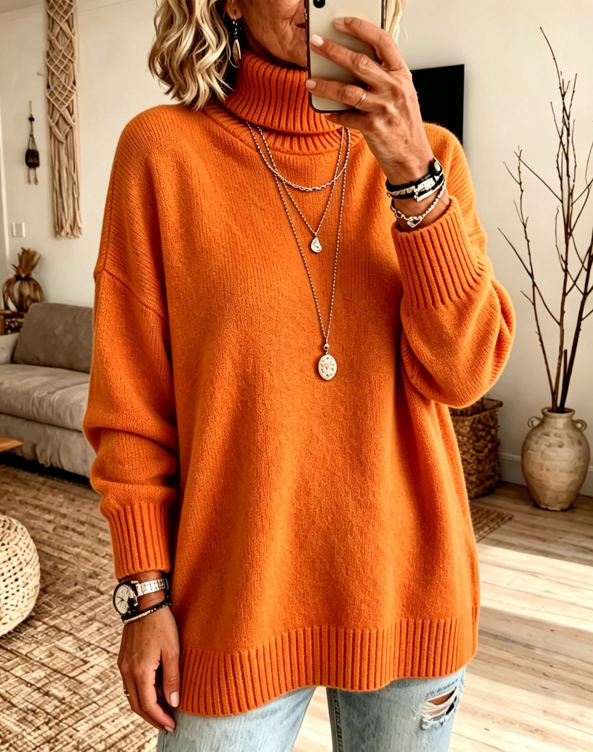 Women's High-Neck Knit Sweater