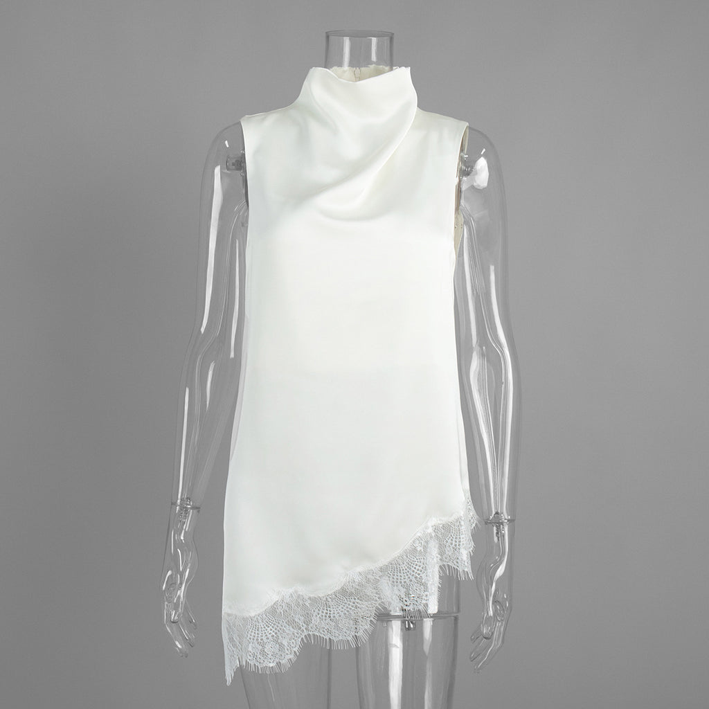 Lace Trim Satin Vest