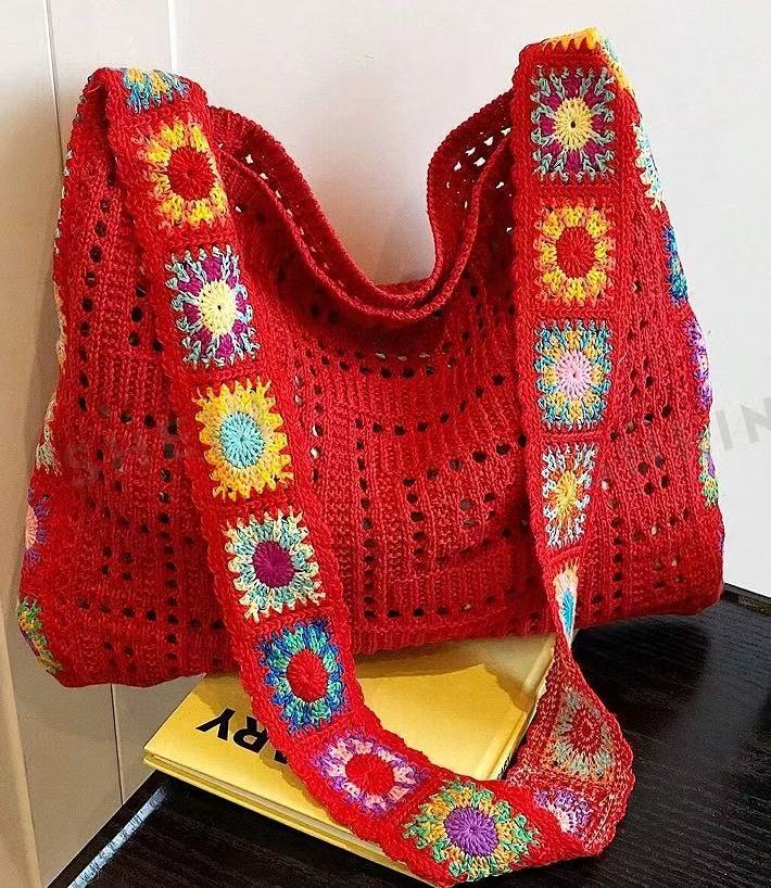 Hollow-Out Floral Knitted Bag
