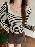 Women's Knitted Stripe Long Sleeve T-Shirt