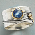 Ocean Blue Drop Leaf Flower Two-Tone Fashion Ring