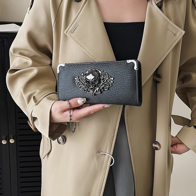 Long Retro Skull Design Women Wallet Clutch Bag