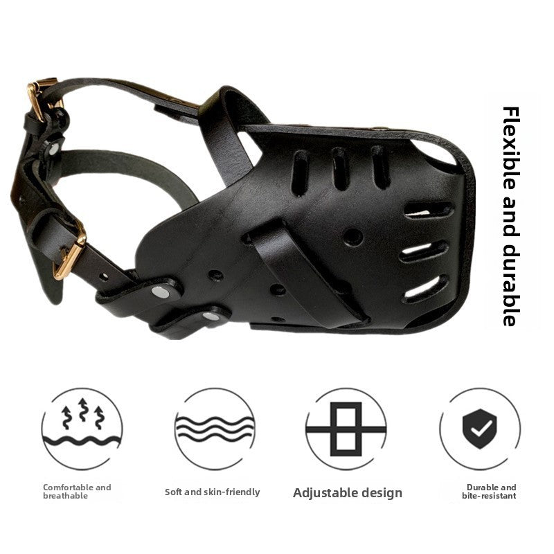 Dog muzzle, mouth guard to prevent biting, barking, and indiscriminate eating.