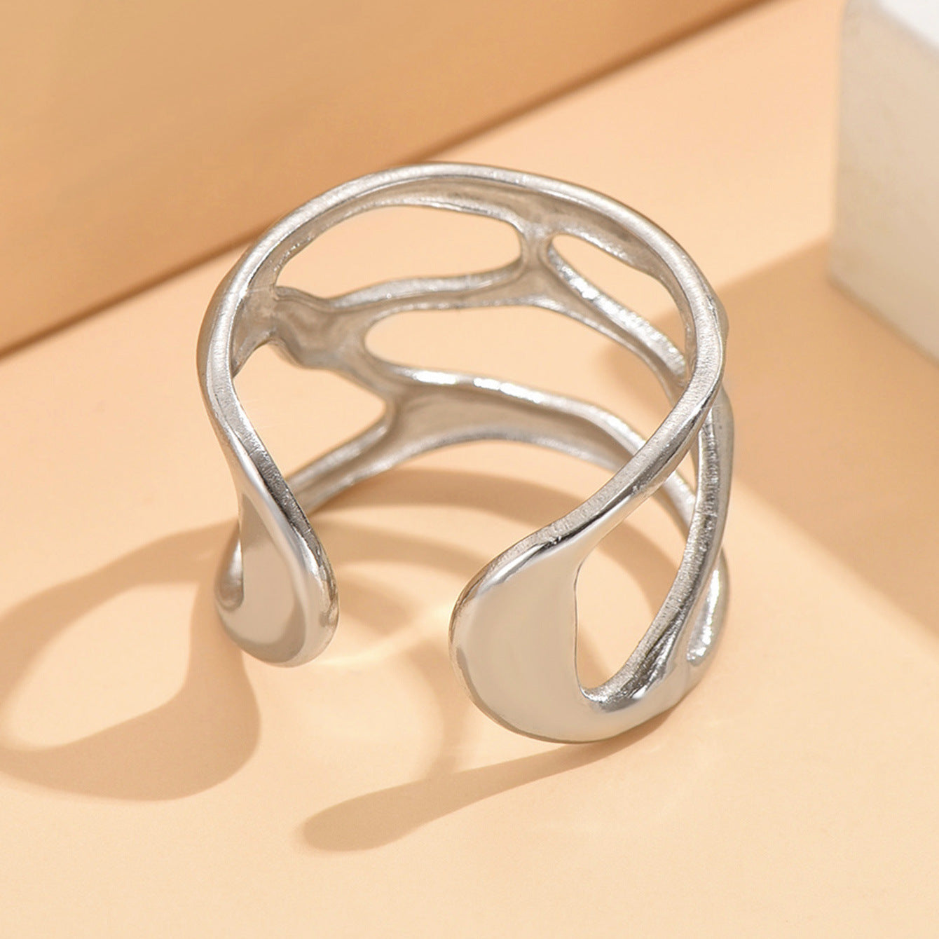 Adjustable Stainless Steel Hollow Open Ring