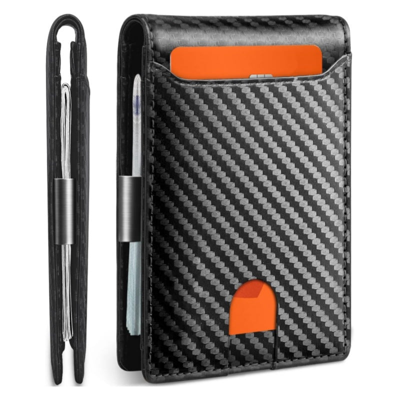 Mens Anti-Theft Carbon Fiber Bi-Fold Wallet