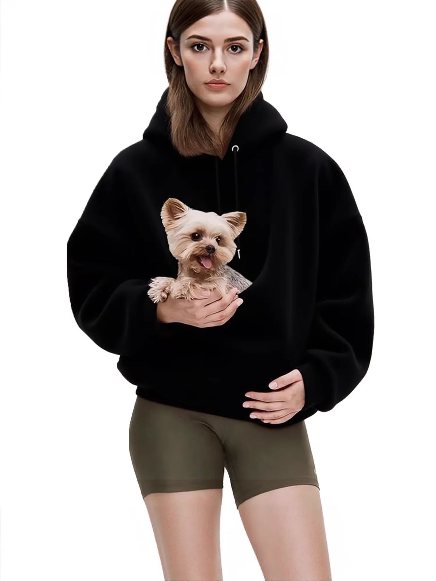 Womens Hooded Plush Pet Pocket Sweatshirt