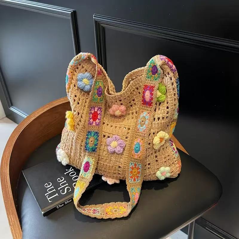 Hollow-Out Floral Knitted Bag