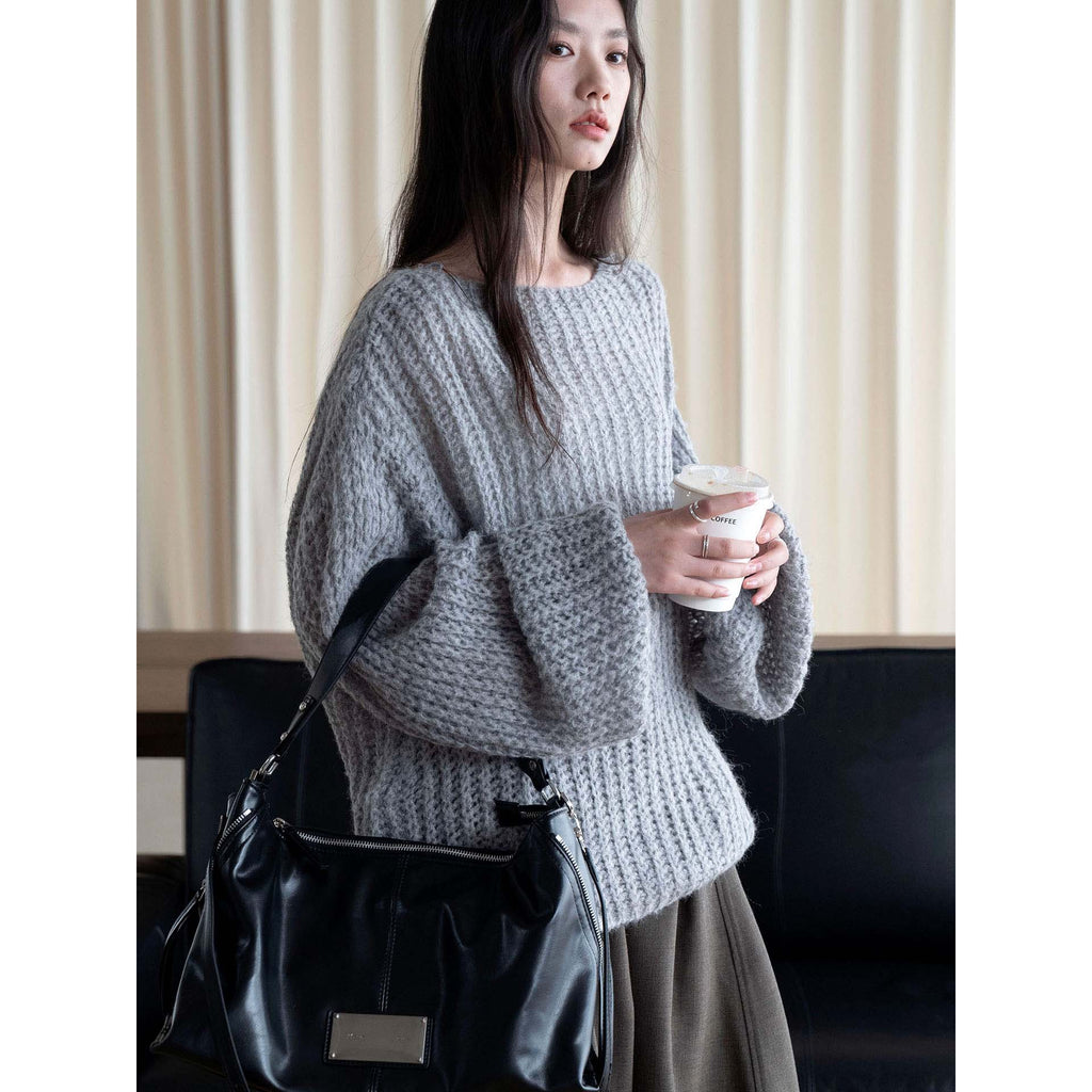 Womens Loose Fit Mohair Blend Sweater