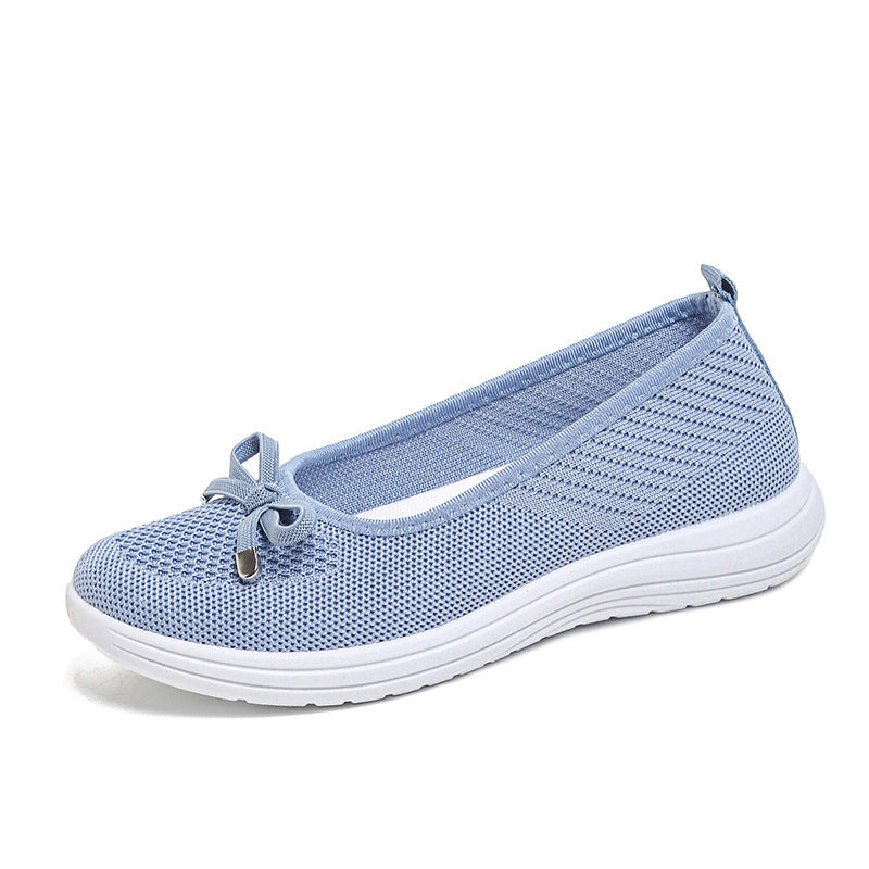 Womens Breathable Fly-Knit Bowknot Casual Walking Shoes